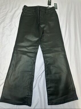NWT Liverpool Hannah Coated Black Leather Look Cropped Flare Jeans Pants